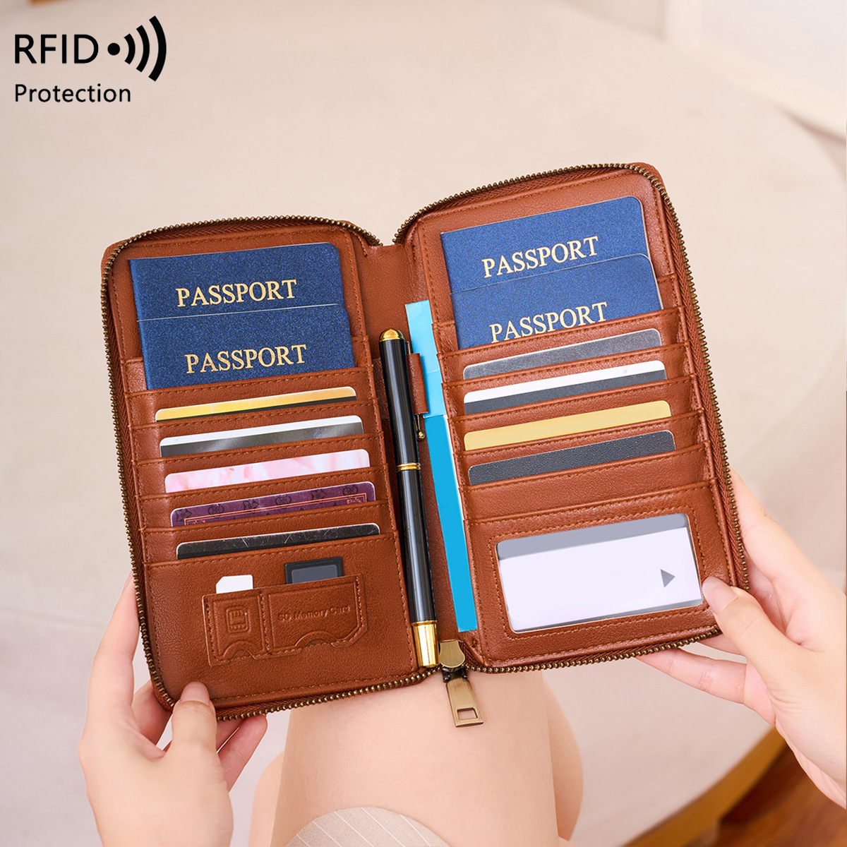 Passport Holder Rfid - Portafoglio Passaporto con Design Aeroplano alla